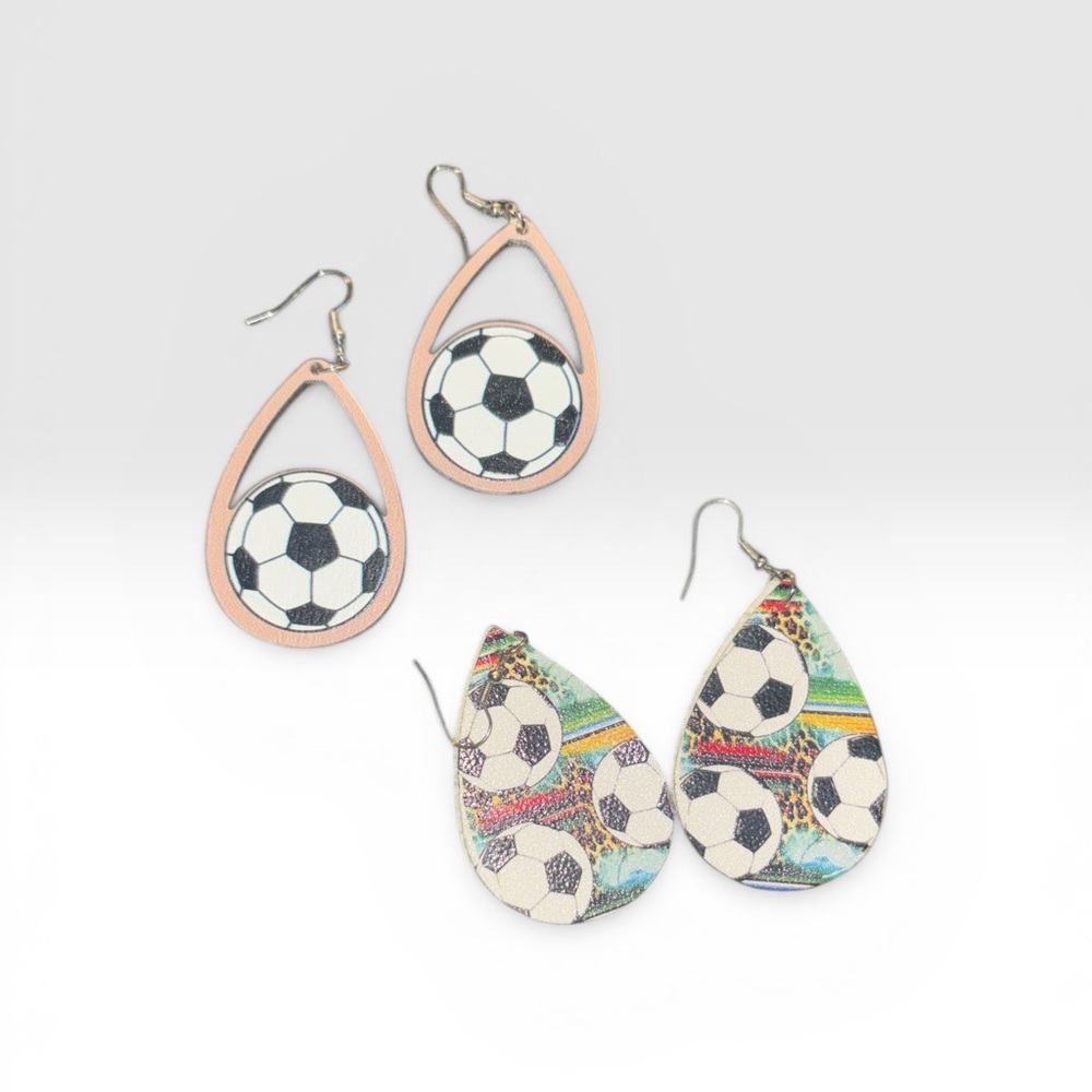 Soccer Ball Teardrop Earrings Duo - Black & White with Pastel and Multi Prints